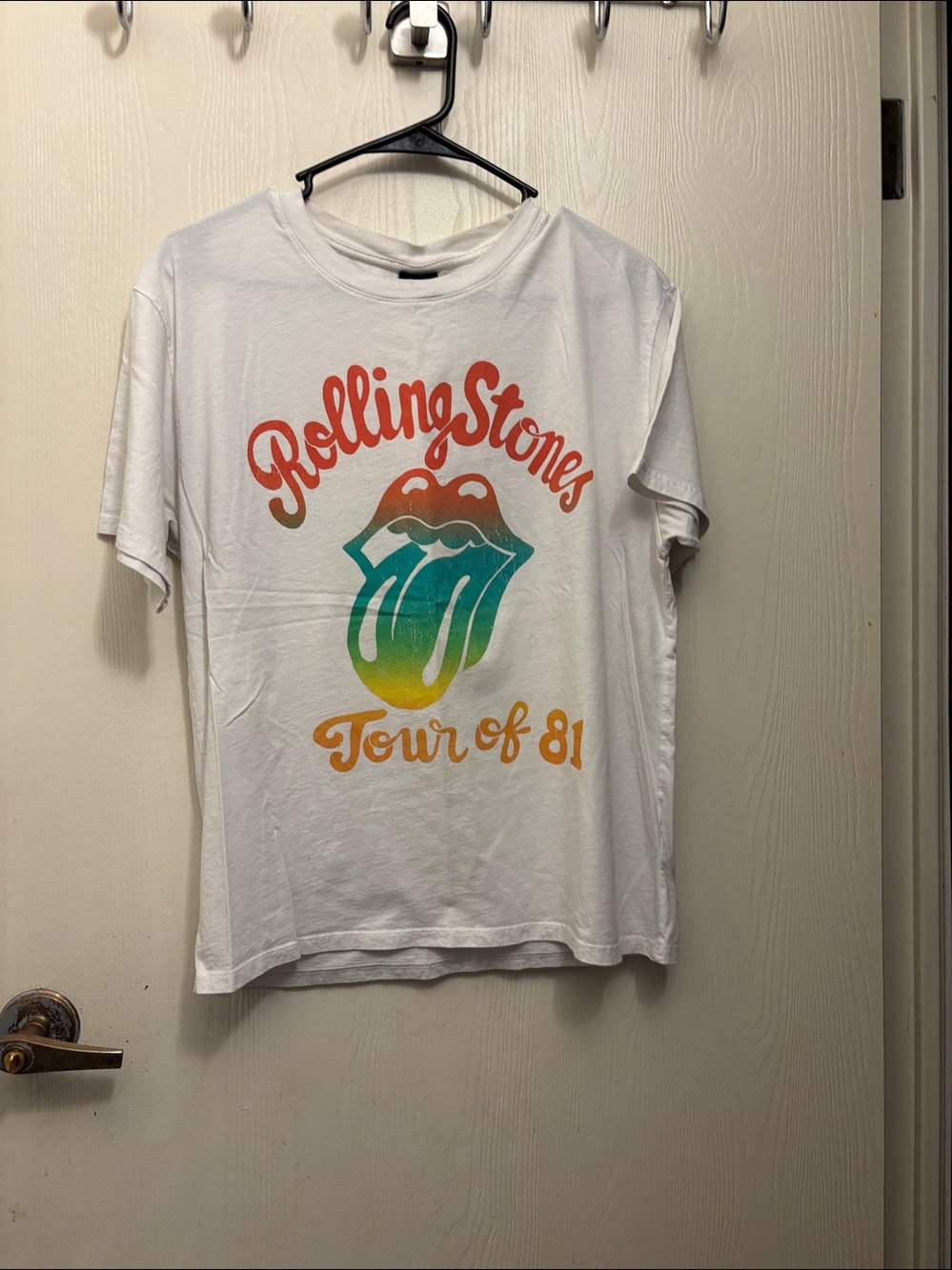 Rolling Stones White with Rainbow Tongue Graphic